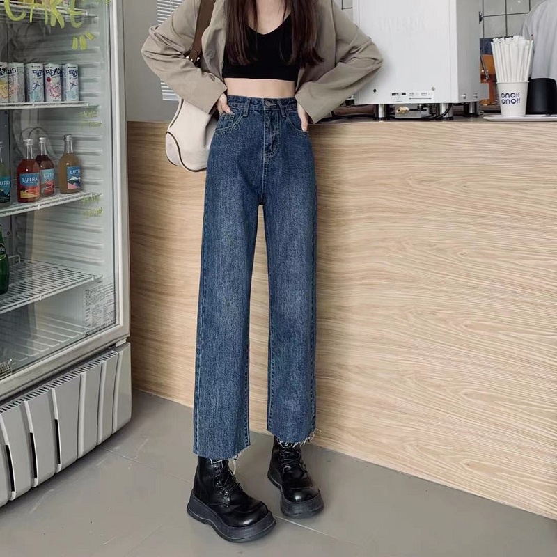 Premium Biru Rawis Highwaist Kulot Jeans Wanita Loose