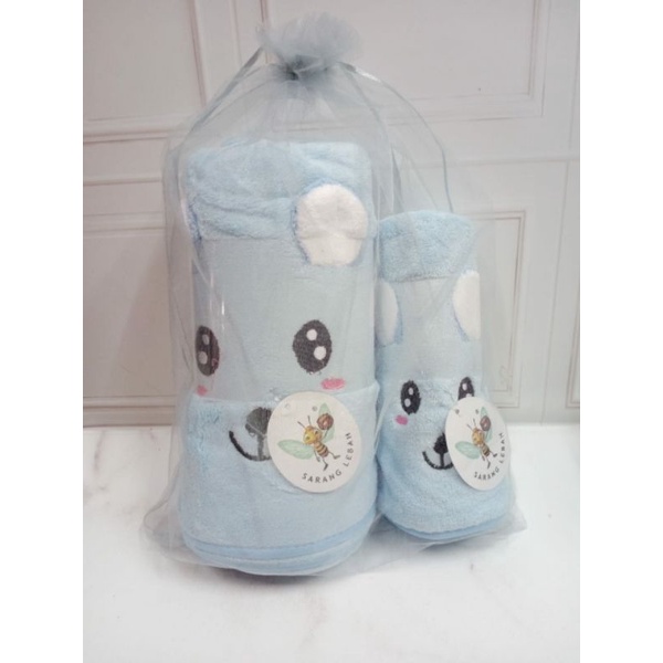 [1set Isi 2] Handuk Mandi Dewasa Microfiber Boneka Timbul 70x140cm dan 30x70cm - Souvenir