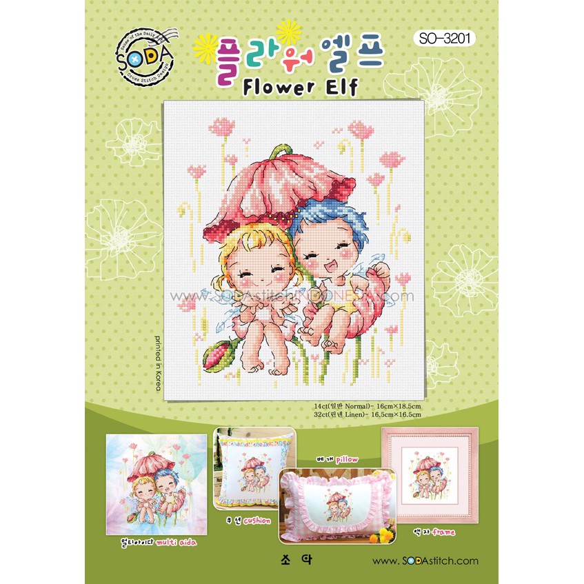 Paket DIY Craft Sulam Kristik Strimin Cross Stitch Sodastitch SO-3201 - Flower Elf Peri Bunga