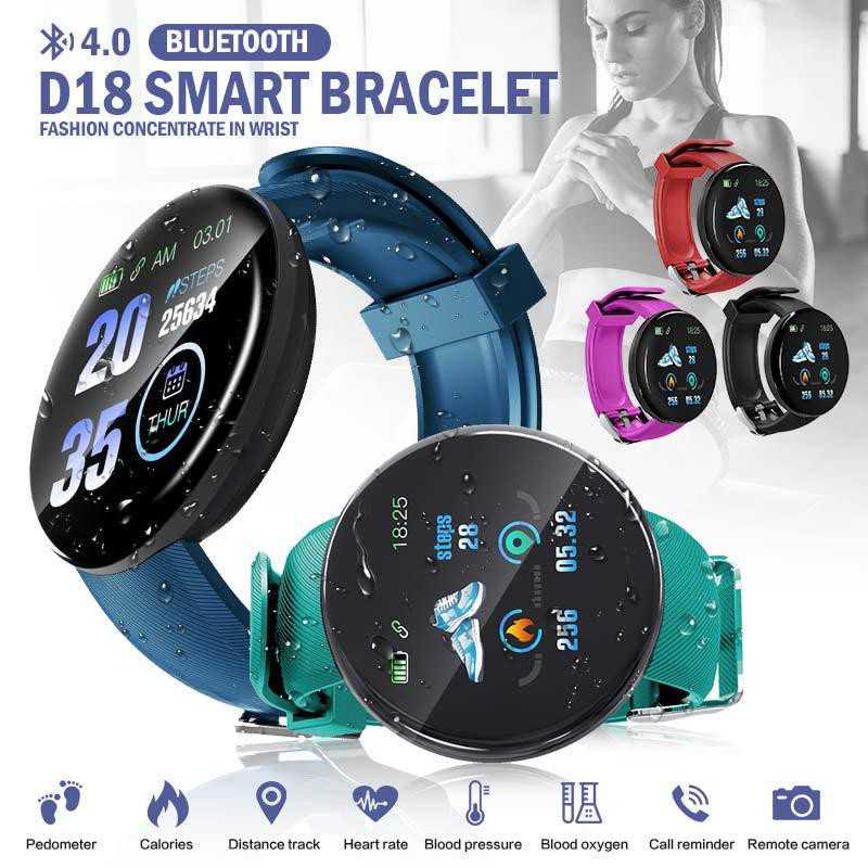 SmartWatch D18 Jam Pintar Olahraga Pria dan Wanita Bluetooth Digital  Tahan Air Heart Rate Smart Watch