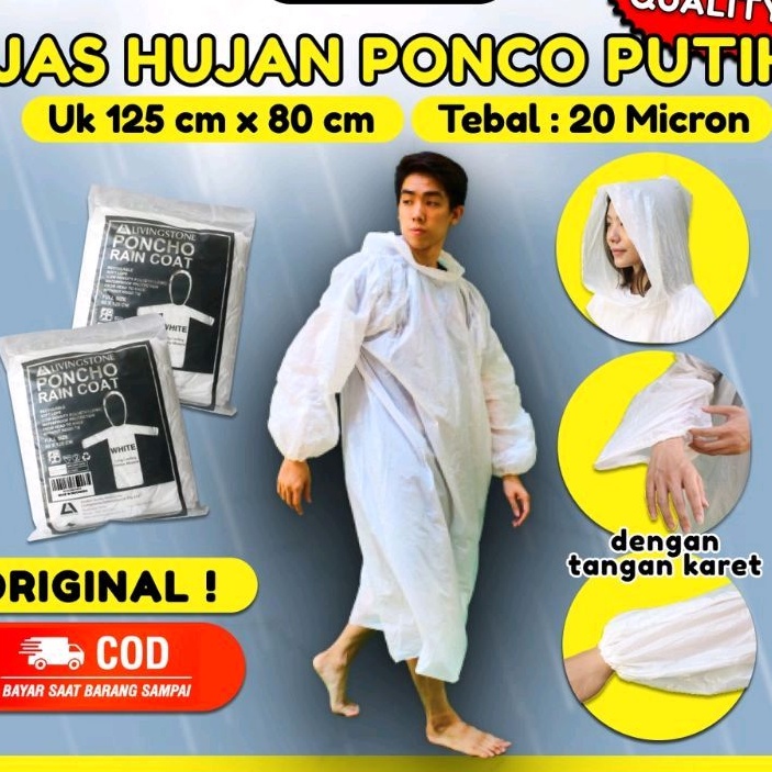 Jas Hujan Plastik Ponco Warna PUTIH Export Quality / Tebal &amp; Murah