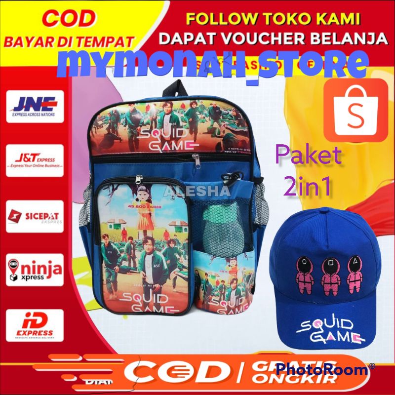 tas ransel anak sekolah Terbaru karakter squid game/ gratis botol minuman