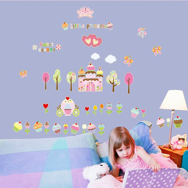 RELIZA Wall Sticker / Stiker Dinding ISTANA KUE CAPCAKE GLOW IN THE DARK LITTLE PRINCESS ABQ9606