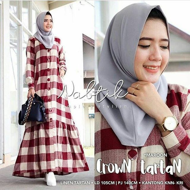 GAMIS MURAH  CROWN TARTAN - gamis kekinian - muslim - gamis Katun - gamis murah - muslim wanita