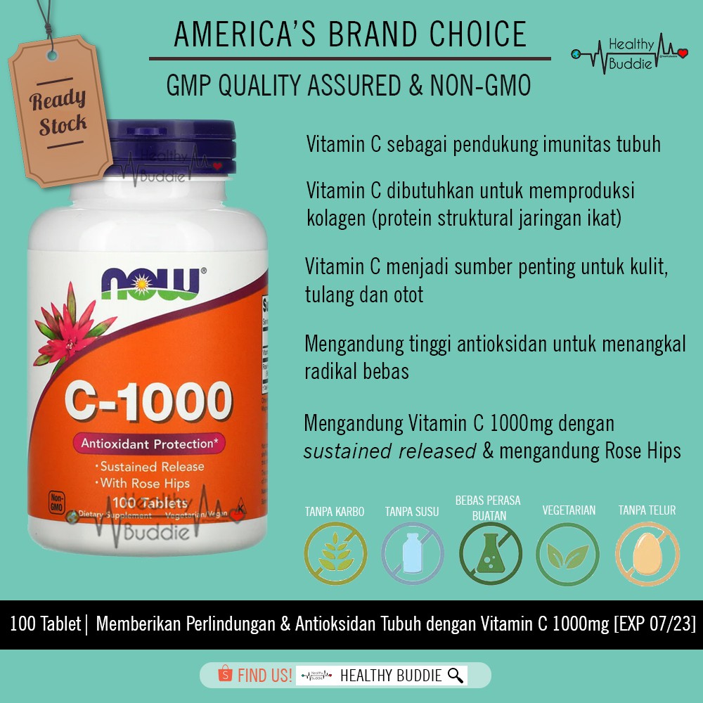 Vitamin C 1000mg Now Foods C 1000 C1000 Sustained Realease Usa Brand 100 Tablet Shopee Indonesia