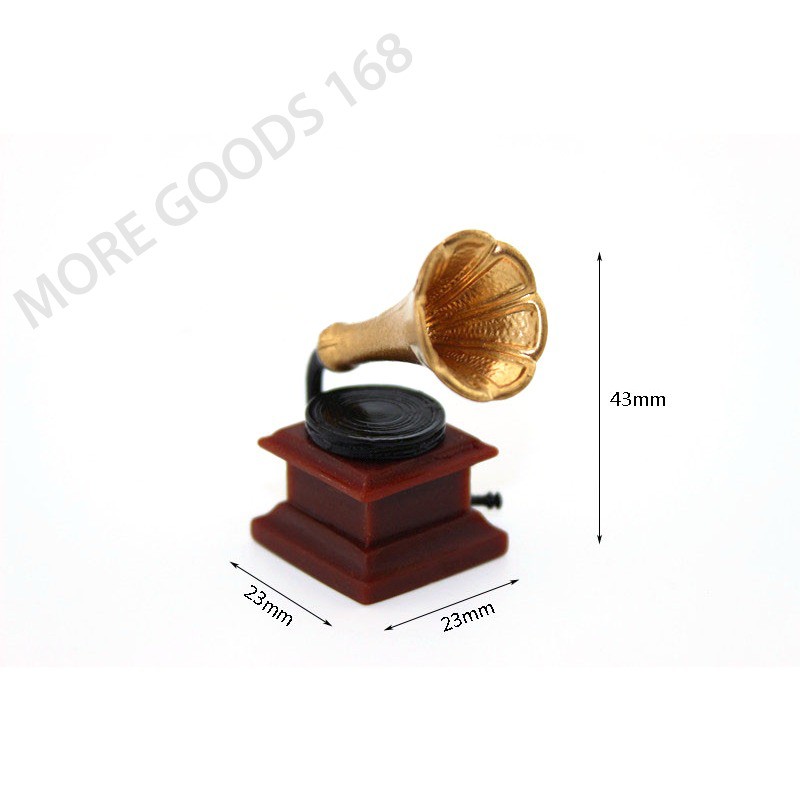 Mini Gramophone Phonograph 1:12 Dollhouse Miniature Accessory Decor Untuk Anak