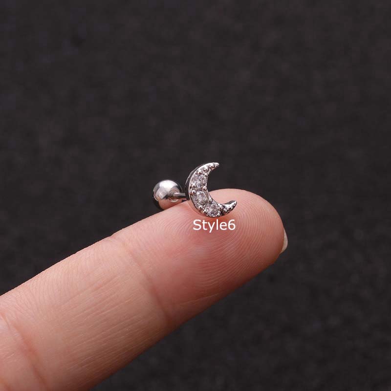 1piece Moon Star Flower Heart Cross Stainless Steel Tragus Diath Cartilage Helix Rook Piercing