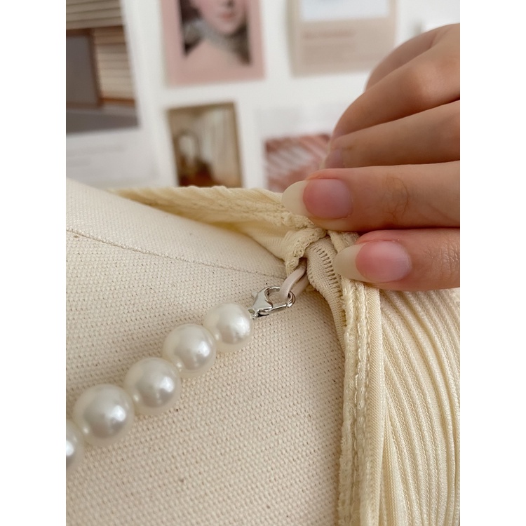 Kadaka D-0211 Dress Pleats Premium Puffy Sleeves Detail Pearl