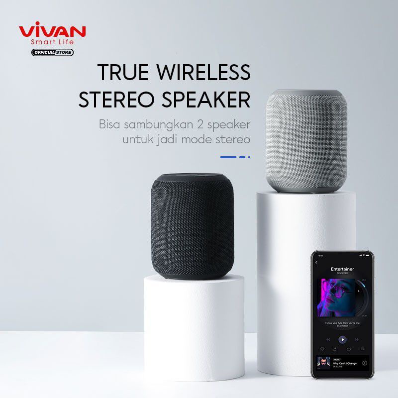 SPEAKER PORTABLE BLUETOOTH 5.0 TWS VIVAN VS12 SURROUND SOUND 360°10W Waterproof IPX6 - ORIGINAL