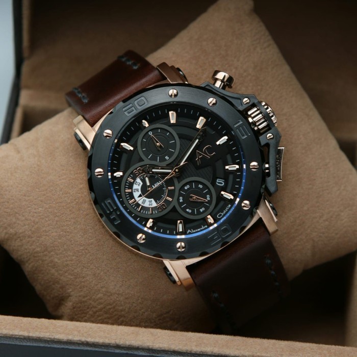 JAM TANGAN PRIA ALEXANDRE CHRISTIE AC 9205 AC9205 BLACK ROSEGOLD ORIGINAL