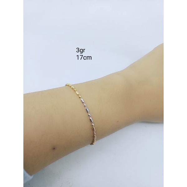 gelang rantai bijiluna +2bel variasi+ kombi warna / gelang perak asli silver 925 lapis emas