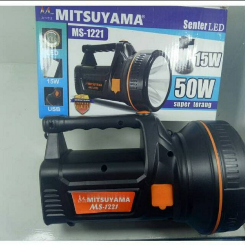 Senter LED 50Watt + Emergency 15Watt Mitsuyama MS - 1221 / Senter Tangan LED 50W