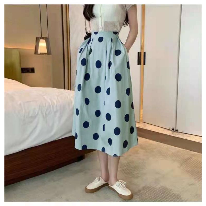 MDLV ~ 5124 POLKA MIDI SKIRT ROK POLKADOT ROK PANJANG CEWEK LONG SKIRT ROK COTTON FASHION IMPORT