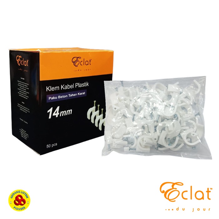 Eclat Klem Kabel 14mm Putih Paku Beton Round Cable Clips No 14