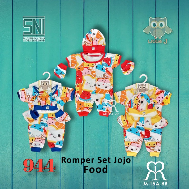 Romper Bayi Set Little J / Jojo Jumper Karakter Newborn 0-6M Baby Gift Set (Romper + Topi + Sarung Tangan Kaki)