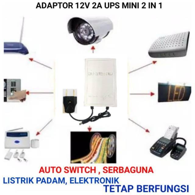 ADAPTOR UPS MINI 2 IN 1 SERBA GUNA 12V 2A 1800mah AUTO SWITCH PORTABLE utk CCTV IP CAM