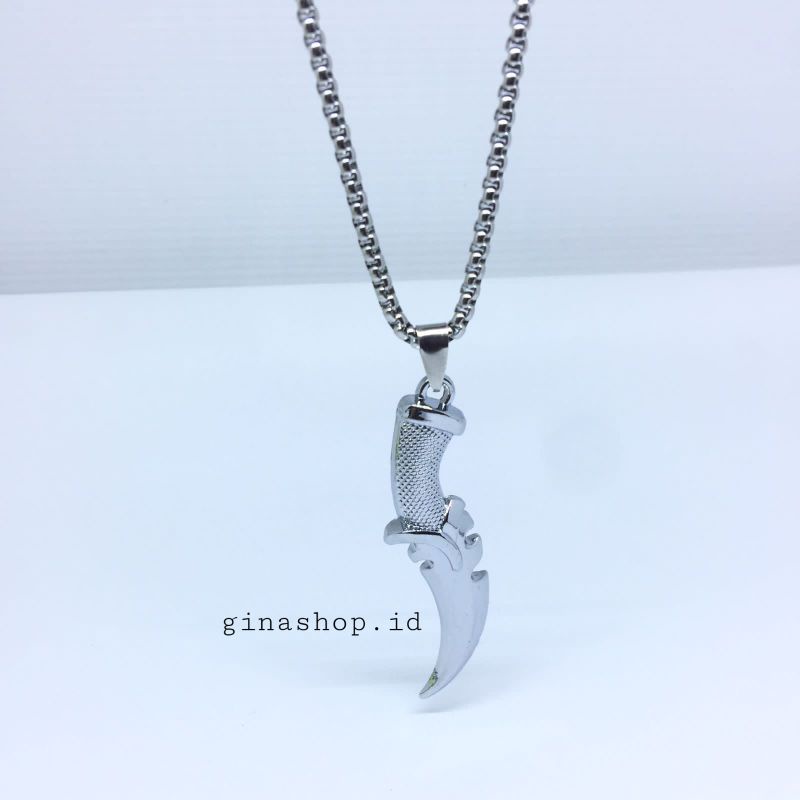 Kalung Pria Chokker Metal Kujang Naga Silver bahan Titanium Anti Karat Terbaru Termurah