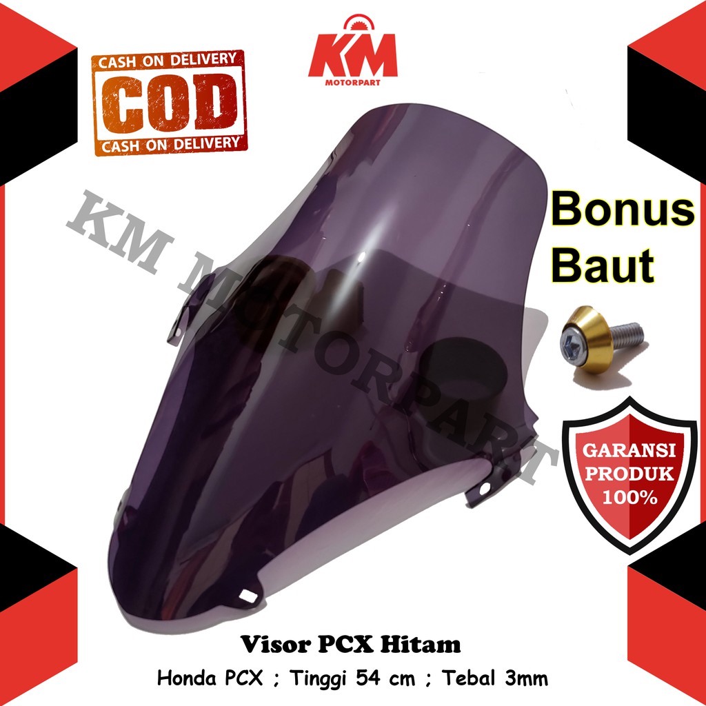 Visor Windshield Honda PCX Variasi Tinggi 54 cm Tebal 3mm Hitam dan Bening