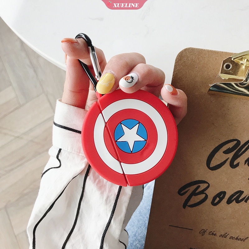 Cover Pelindung Bahan Silikon Motif Captain America Untuk AirPods 1 2