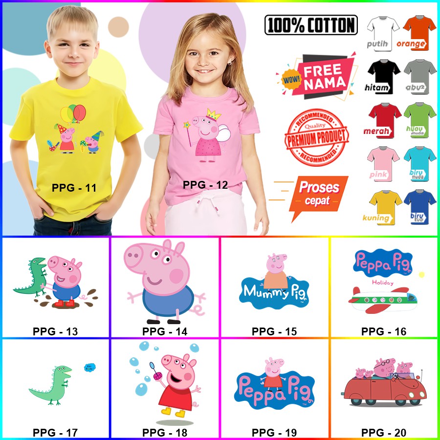 Baju Kaos ANAK DAN DEWASA PEPPAPIG COUPLE (FREE NAMA)