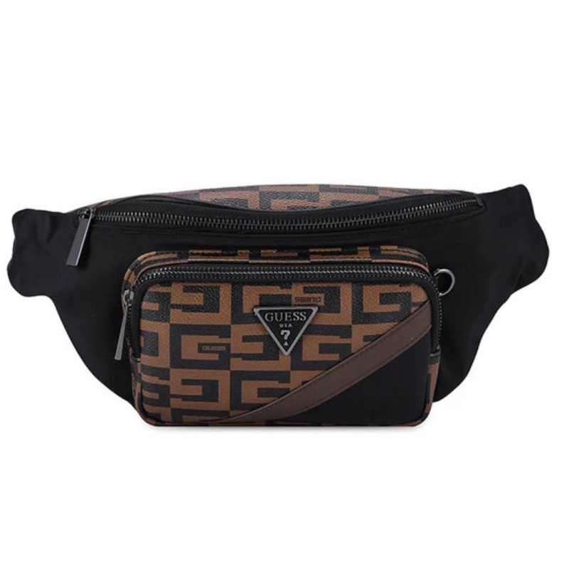 SALE TAS GUESS CASUAL WAIST BAG MAN BROWN BLACK NEW ORIGINAL