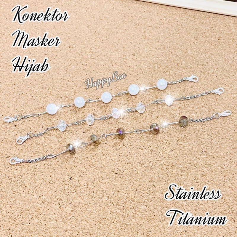 konektor masker hijab stainless titanium manik connector masker strap masker penyambung tali masker