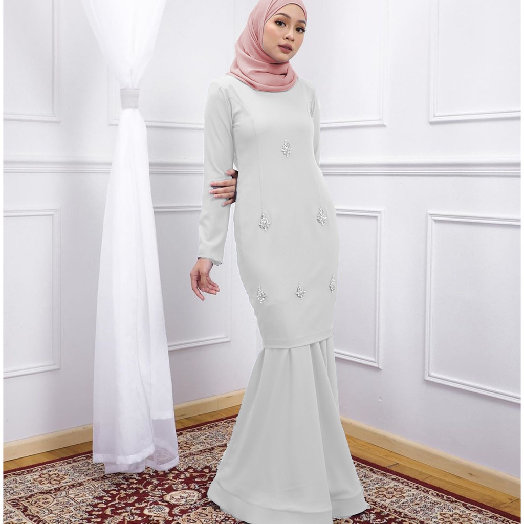 ALEEYA BROKEN WHITE DRESS GAMIS BAJU KURUNG MODERN MALAYSIA ELEGAN PAYET PREMIUM | BAJU PUTIH PESTA 