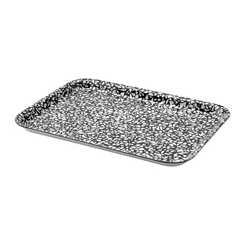 Nampan Baki Makanan Plastik Putih / Food Tray Saji VARKUL Hitam/Berpola 28x20 cm