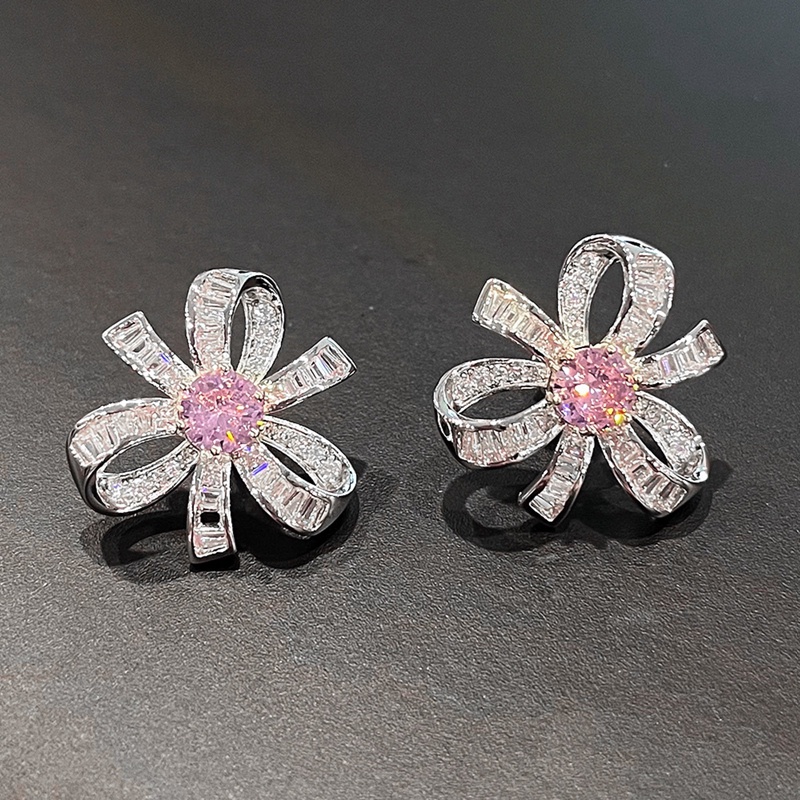 Anting Stud Desain Bunga Pink Untuk Aksesoris Pengantin Wanita