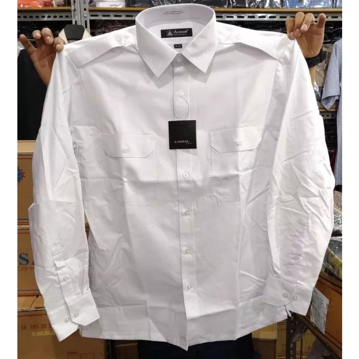 Kemeja Putih Pilot Dinas Pangkat 2 kantong Lengan Pendek ALISAN