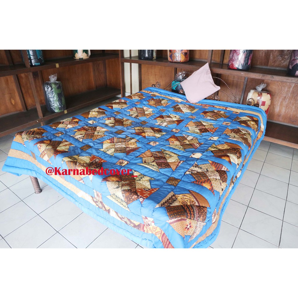 BEDCOVER BALI BATIK KING Ukuran 245 x 245 Motif Batik BIRU/ SELIMUT MOTIF BATIK BALI CAMPURAN BIRU-C
