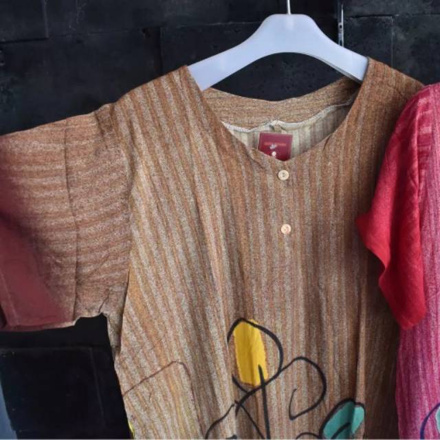 Daster tiedye viral kancing depan bahan rayon adem motif lukisan salur abstrak pekalongan mamah muda