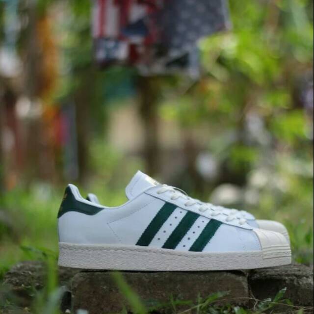 ADIDAS SUPERSTAR WHITE STRIP GREEN OEIGINAL