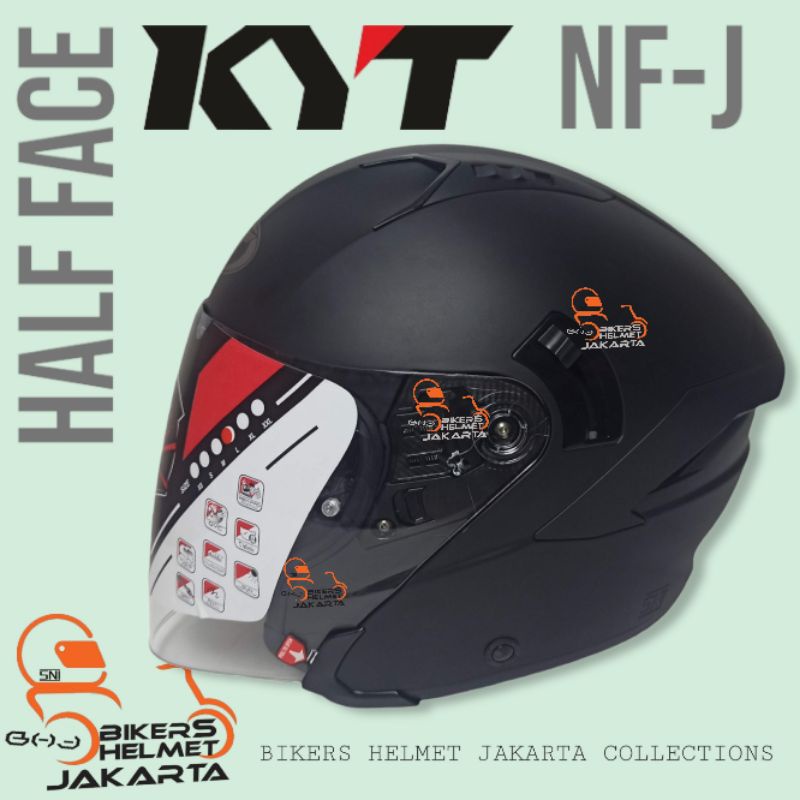 HELM KYT NFJ SOLID PLAIN MATT BLACK DOUBLE VISOR HALF FACE