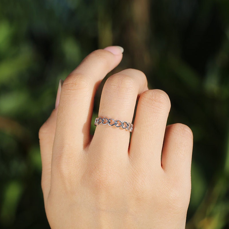 Cincin Model Terbuka Adjustable Bentuk Hati Hollow Untuk Wanita