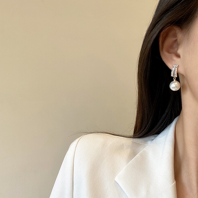 Anting 925 silver needle Aksen Mutiara Berlian