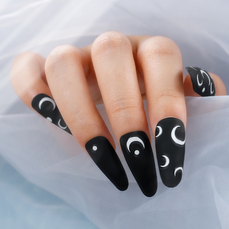 Stiker Kuku Bentuk Bulan Sabit Warna Hitam Putih Untuk Manicure