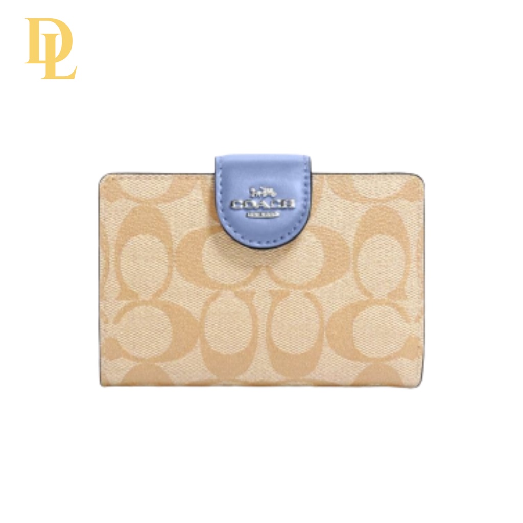 Coach Medium Corner Zip Wallet In Signature Canvas - Cream Blue (C0082)