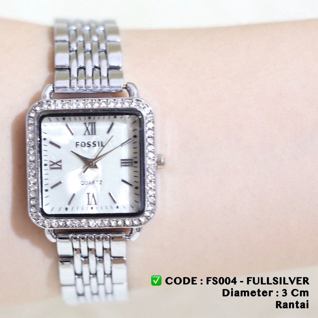 Jam tangan wanita rantai stainless motif segi kotak persegi fashion cewek grosir ecer fs004