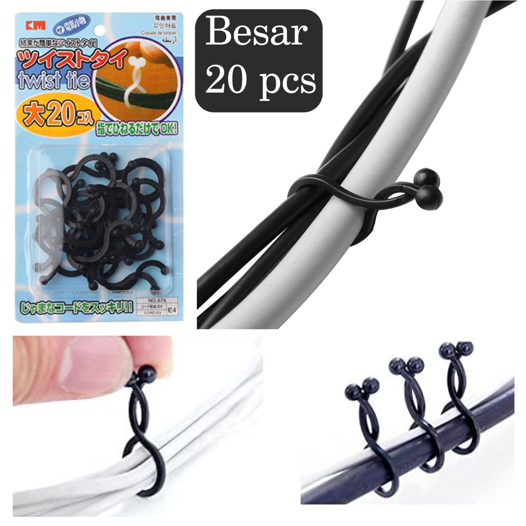 Klip Kabel Organizer Cable Pengikat Kabel Japan Twist Tie Cable lock Clamp Penjepit Kabel Klem Perapih kabel - 20 pcs