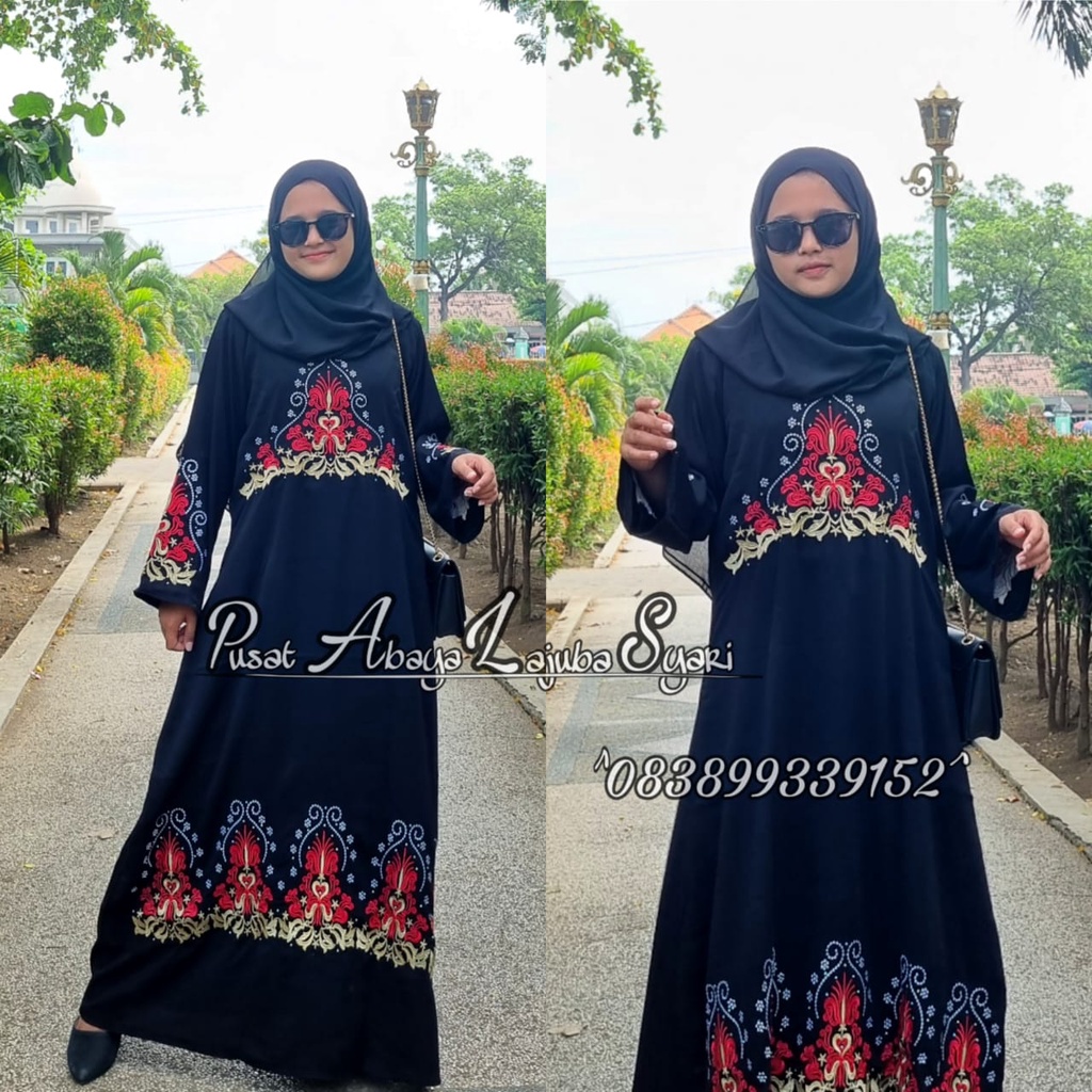 Abaya bordir hitam terbaru-gamis bordir hitam kekinian-abaya arab mewah-gamis turki kekinian(BR81)