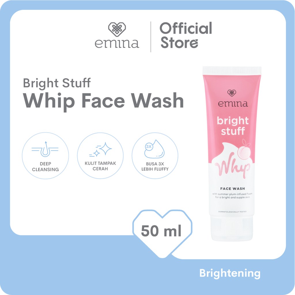 Emina Bright Stuff Whip Face Wash 50 ml - Pembersih Wajah Foam Busa 3x Lipat BISA COD