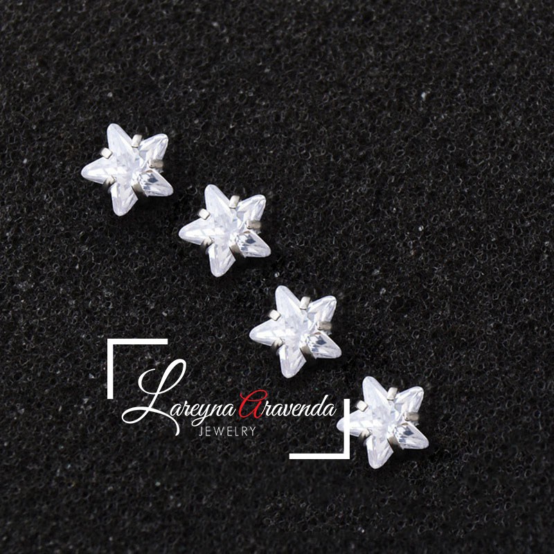 Anting Wanita Titanium Asli Bintang Crystal Kristal Zircon AAA ET006