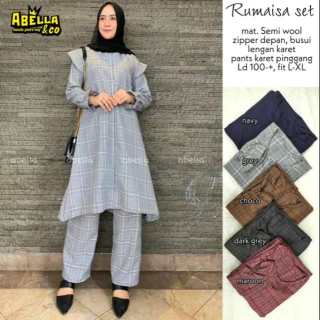 Rumaisa setelan tunik dan celana motif kotak