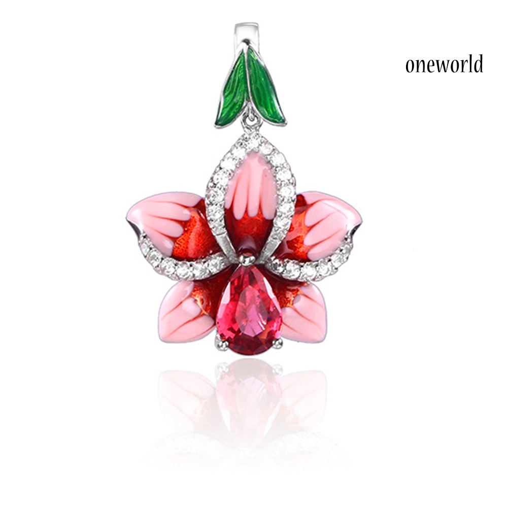 OW@ Fashion Women Enamel Leaf Flower Pendant Rhinestone Inlaid Leverback Earrings