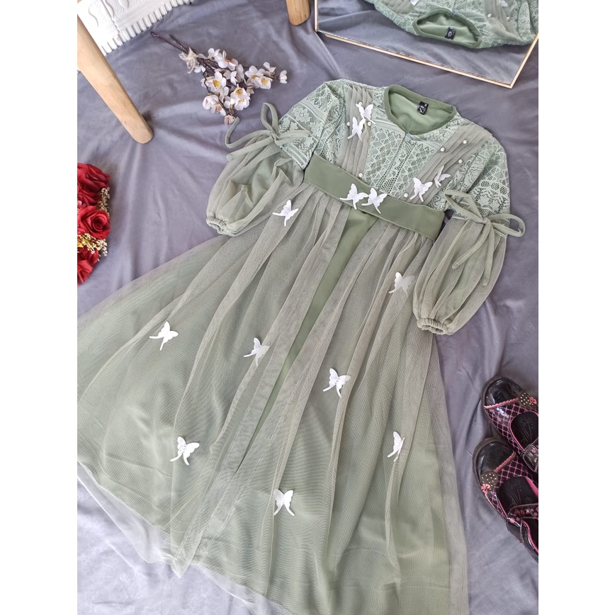 GAMIS GAUN PESTA ANAK TANIA DRESS EXSLUSIVE CERUTTY MIX TILLE FULL FURING /COD/gamis kondangan/bridesmaid/gamis engagement/gamis couple ibu anak/dress pesta