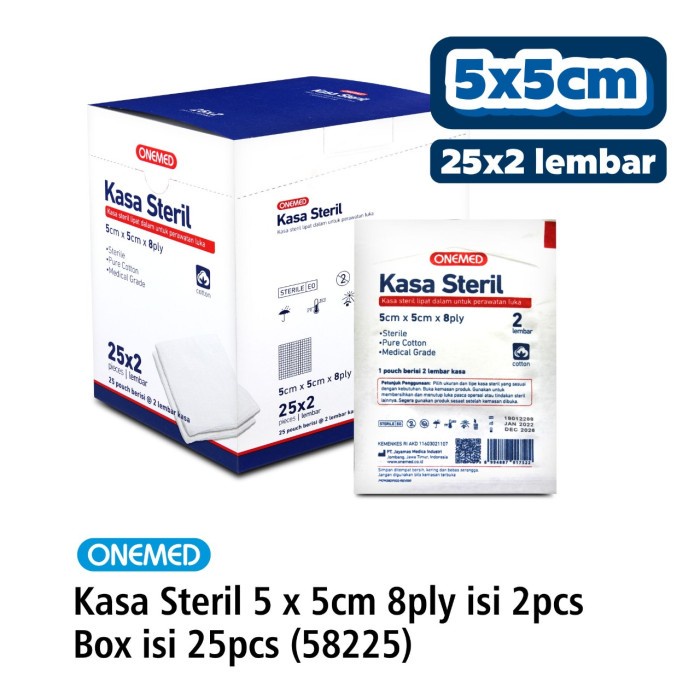 Kasa Steril 5 x 5 cm OneMed 8 ply Isi 2 Lembar Box isi 25 Pouch