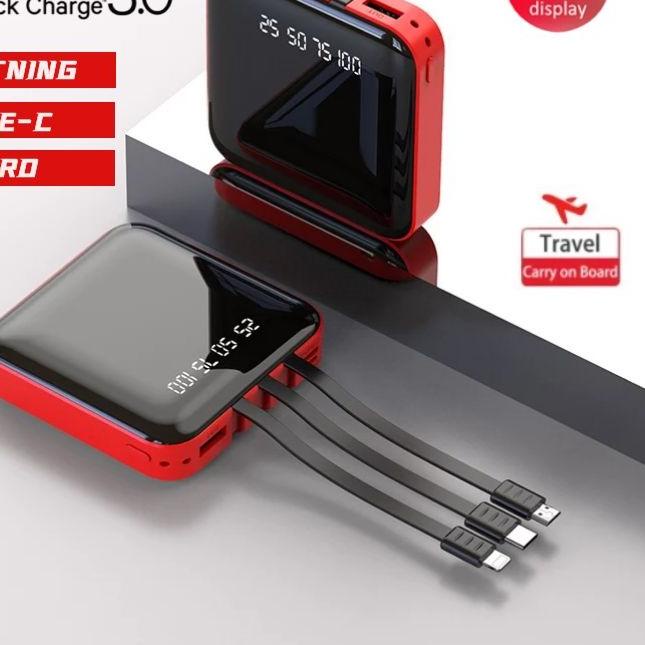 20000mAh Powerbank 3 Kabel Fast Charging Full Capacity Mini Dual USB Portable Digital Display LED