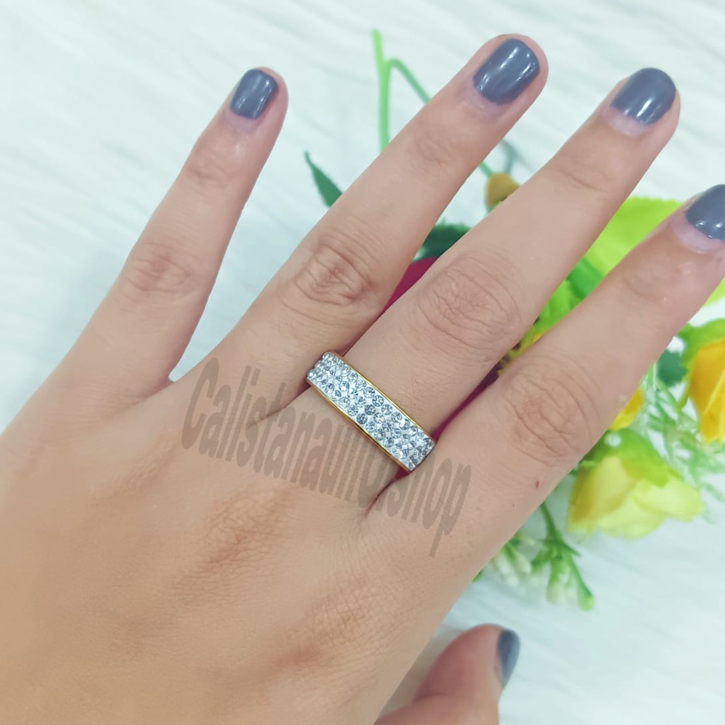 TITANIUM CINCIN DESAIN PERMATA 1 ZIRCON SINGLE ELEGAN PERHIASAN EMAS KOREA ANTI KARAT DAN ANTI LUNTUR