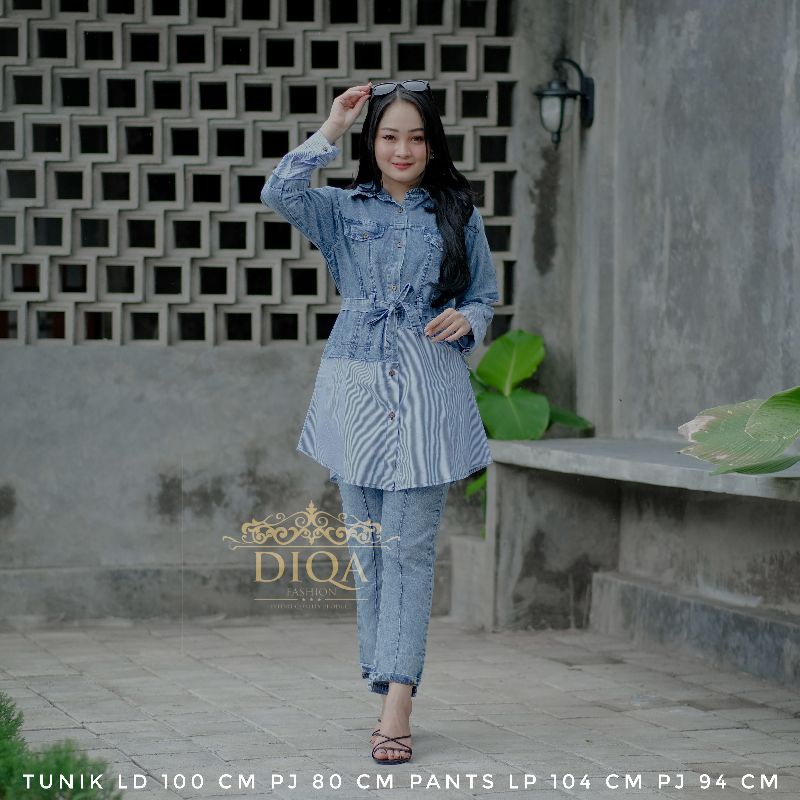 SET SETELAN TUNIK SALUR JEANS WASH KEKINIAN